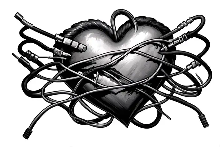 Heart Tattoo With Jumper Cables Intertwined