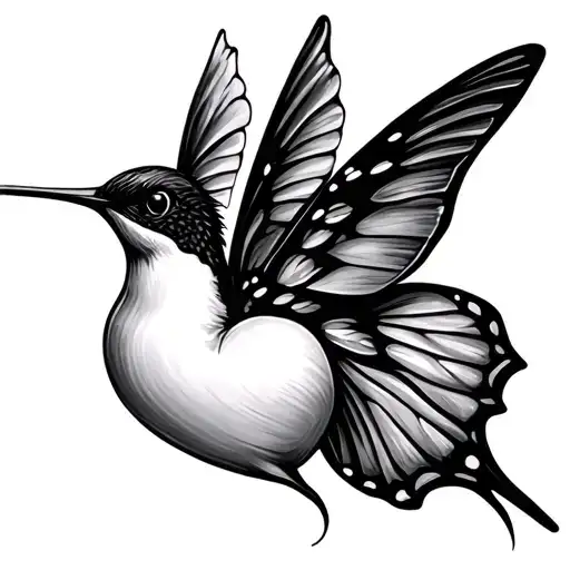 Heart Half Butterfly Wing Half Hummingbird Flying