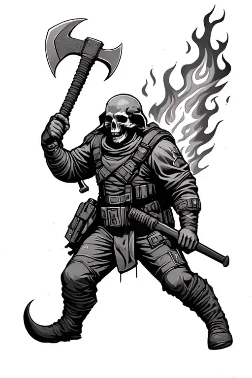 Skulls Spec Ops Soldier Carrying Axe And Fire Flames