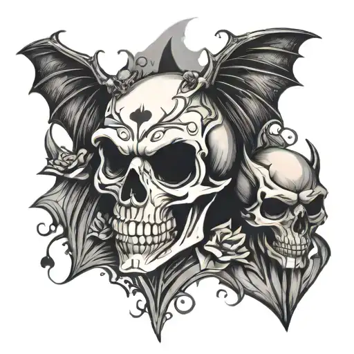 Bats Black Heart And Skull