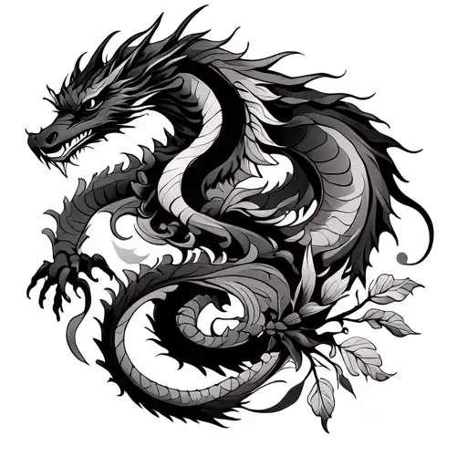 Swirly Dragon With Indian Paintbrush Intertwined For Back