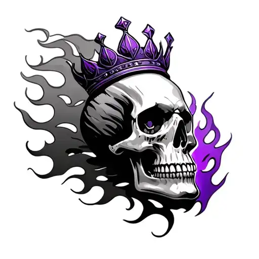 Front Facing Flaming Skull With Purple Crown