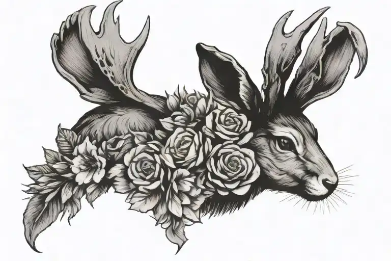 Jackalope Bust With Flowers