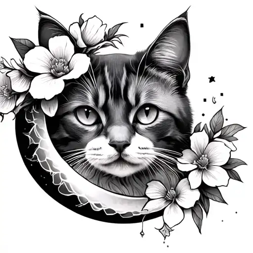 Cat Moon Flowers