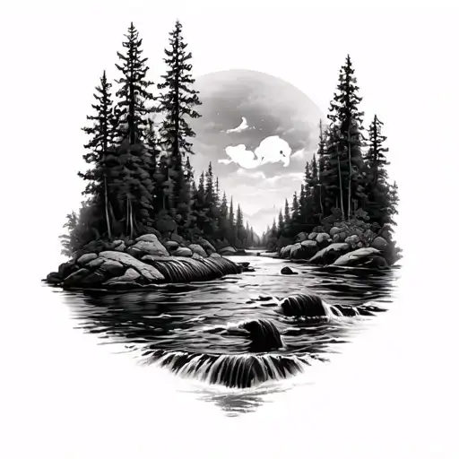 Realism Style Full Sleeve Of River With Hidden Nerdy Details