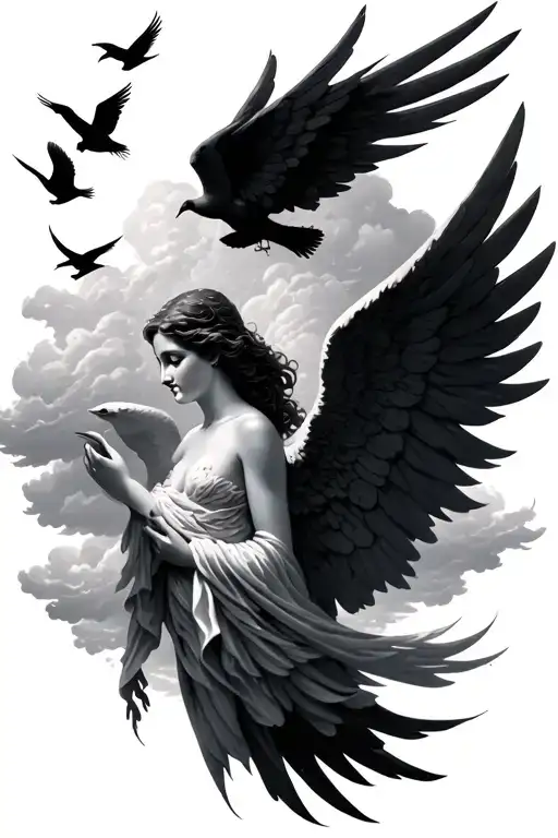 Angel With Clouds And Birds