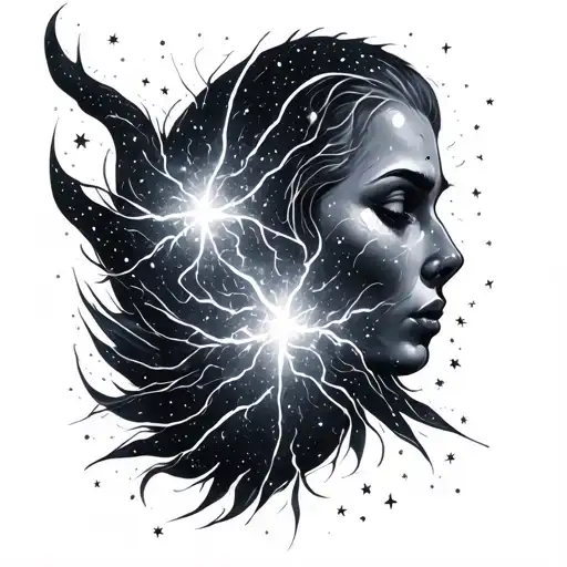 Electrical Lines And Galaxy Filled With Stars