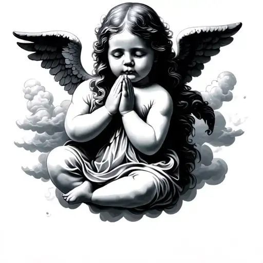 Baby Angels Praying Hands With Clouds Surrounding