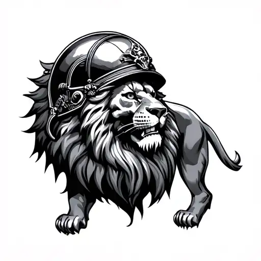 Lion Wearing Skull Helmet