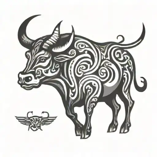 Tribal Bull With Horns As A Scale Of Justice And Virgo Sign On Forehead