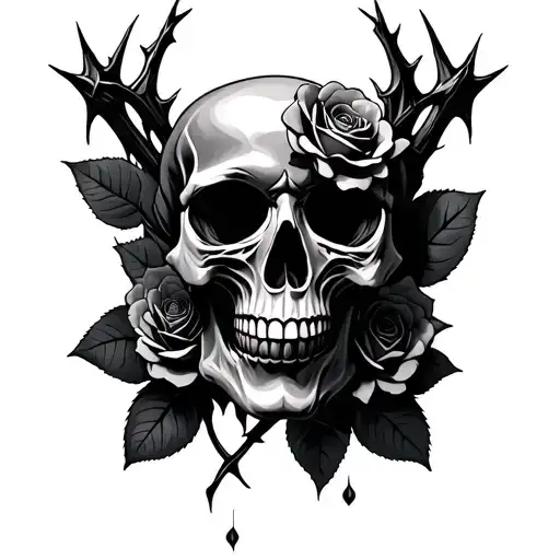 Skull Roses Thorns Gothic Style