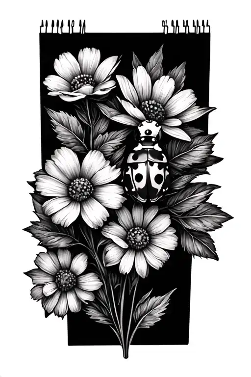 Tiny Ladybug And Flowers