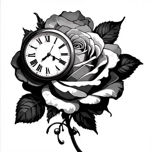 Clock And Rose Surrounded