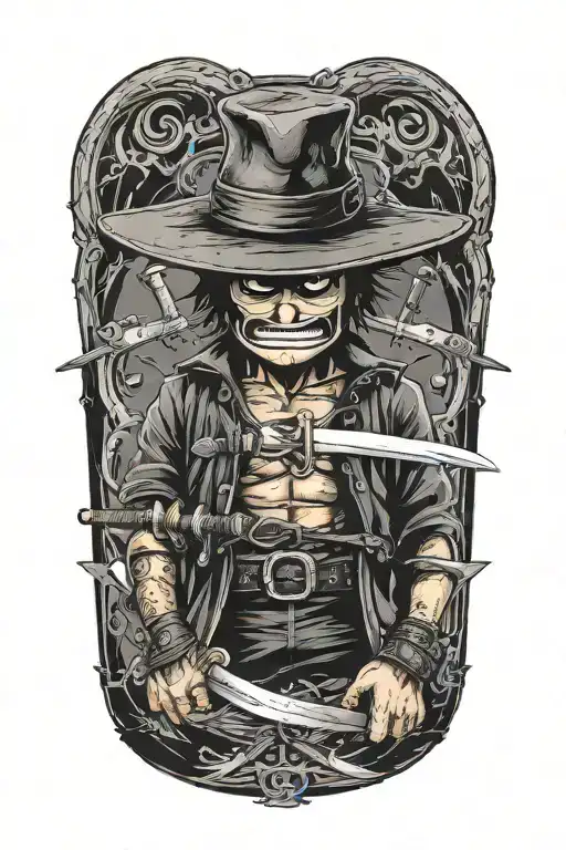 Zorro's 3 Swords From One Piece With Luffy's Hat On One Of The Hilts