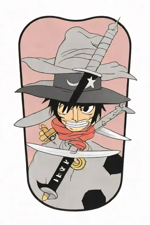 Zorro's 3 Swords From One Piece With Luffy's Hat On One Of The Hilts
