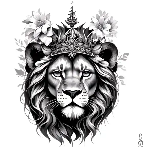 King Lion And Flower And Face Of Women And Ships