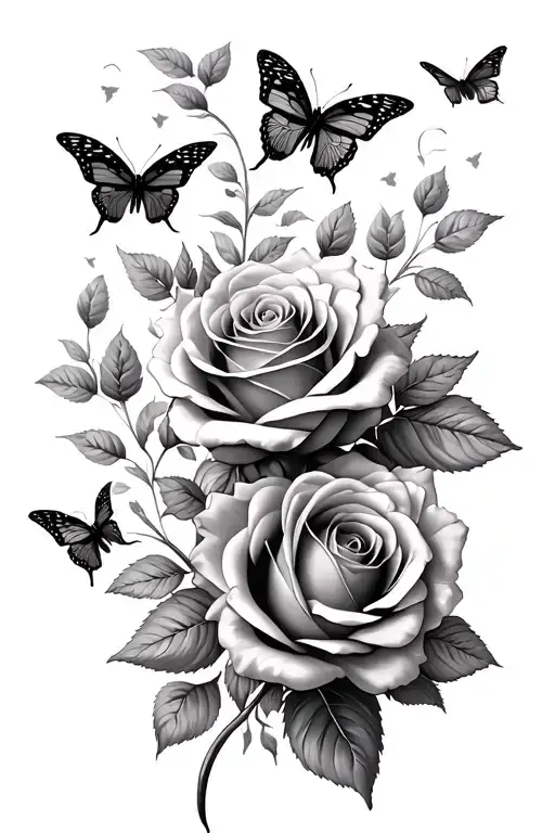 Roses With Butterflies Flying