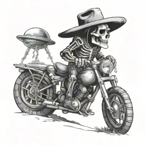 Skeleton Cowboy And Ufo Scene Outside