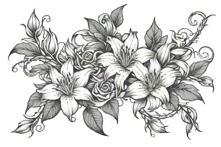 A Vine Of Small Lilies And Roses With Barbed Wire