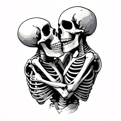 Two Skeltons Holding Each Other