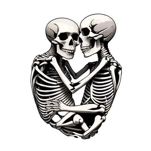 Two Skeltons Holding Each Other