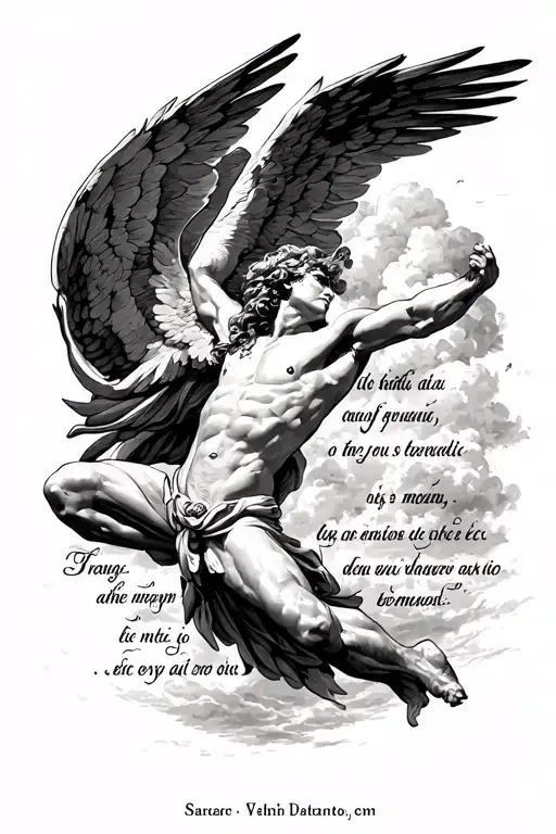 Icarus Falling From The Sky With Latin Quote About Bravery