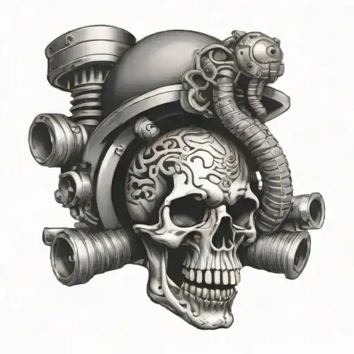 Skull And Engine With Snake Coiled