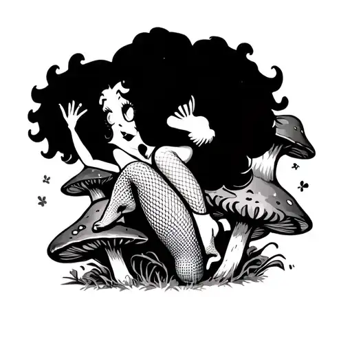 Betty Boop Wearin Fishnet Stockings Sitting On Mushrooms