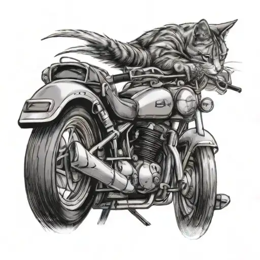 Design A Tattoo Of A Cat Riding A Suzuki M109r Motorcycle In A Black-grey Style