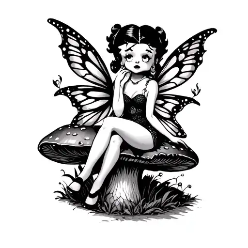 Gothic Fairy Betty Boop Sitting On Mushroom