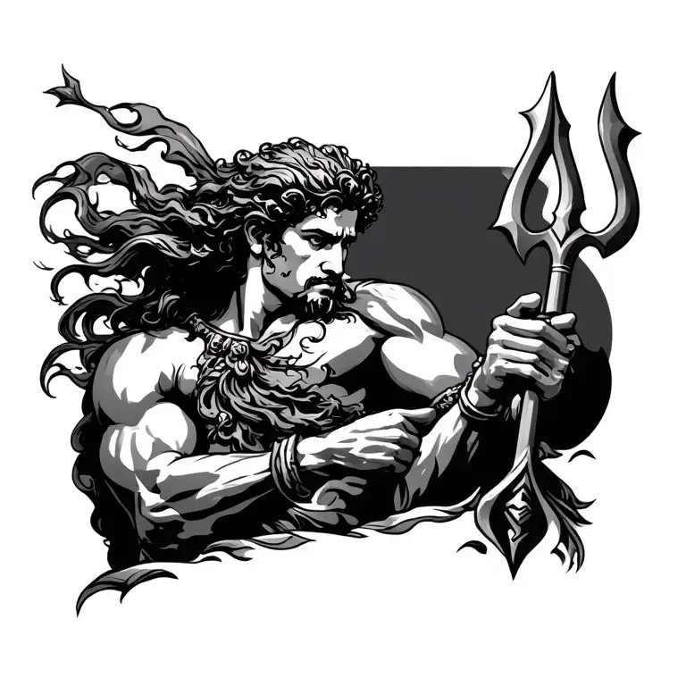 Neptune Holding Trident On Chest