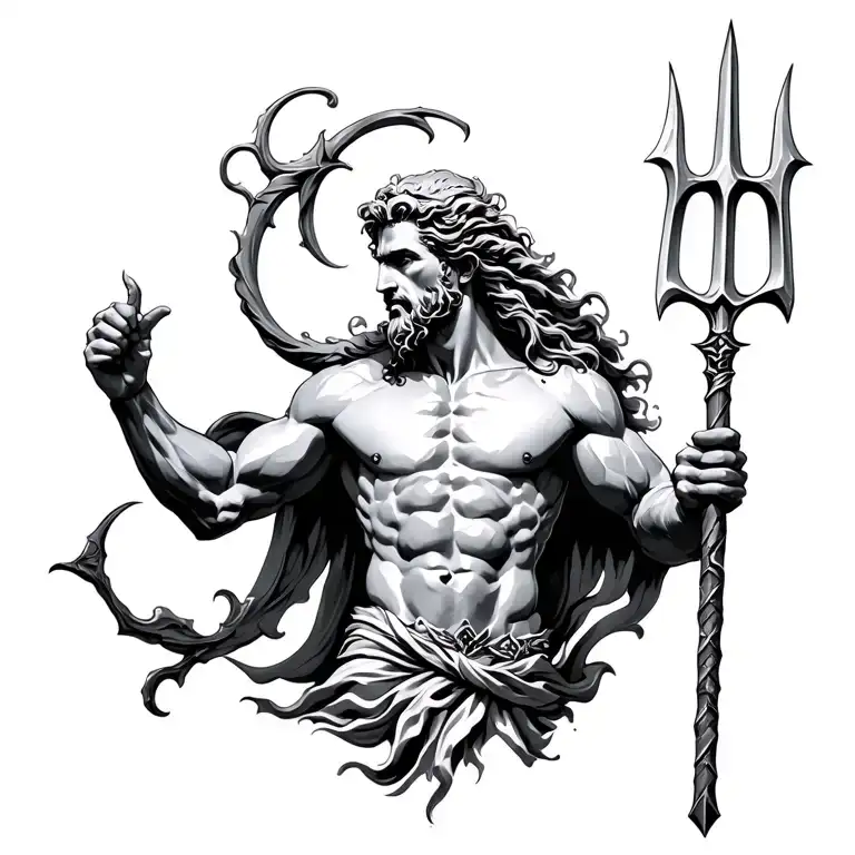 Realistic Neptune Holding Trident Facing Right