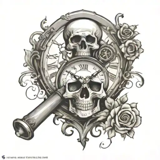 Clock Face Hour Glass Death Skull