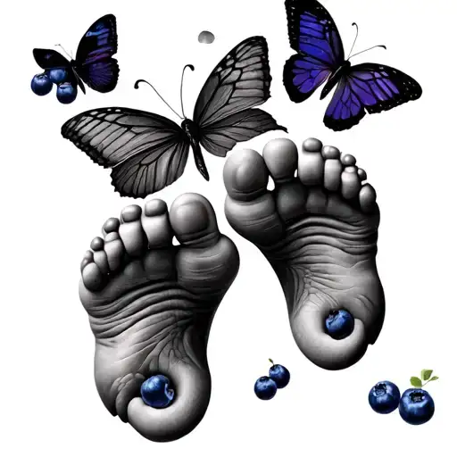 Blueberries Butterfly Baby Foot Prints