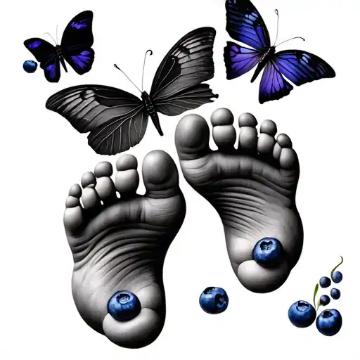 Blueberries Butterfly Baby Foot Prints