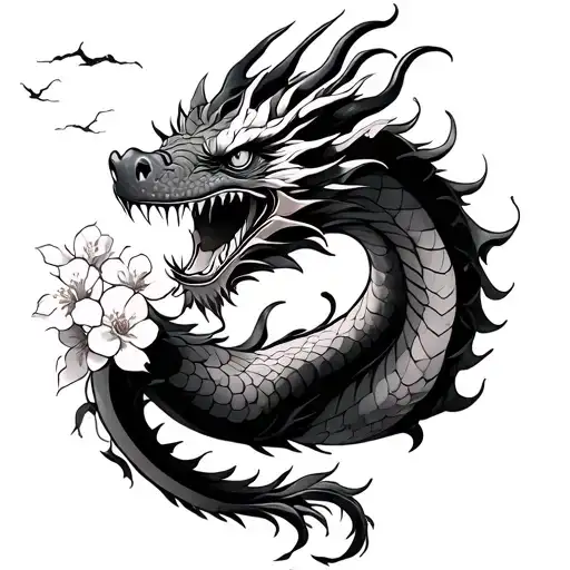 Dragon With Cherry Blossom