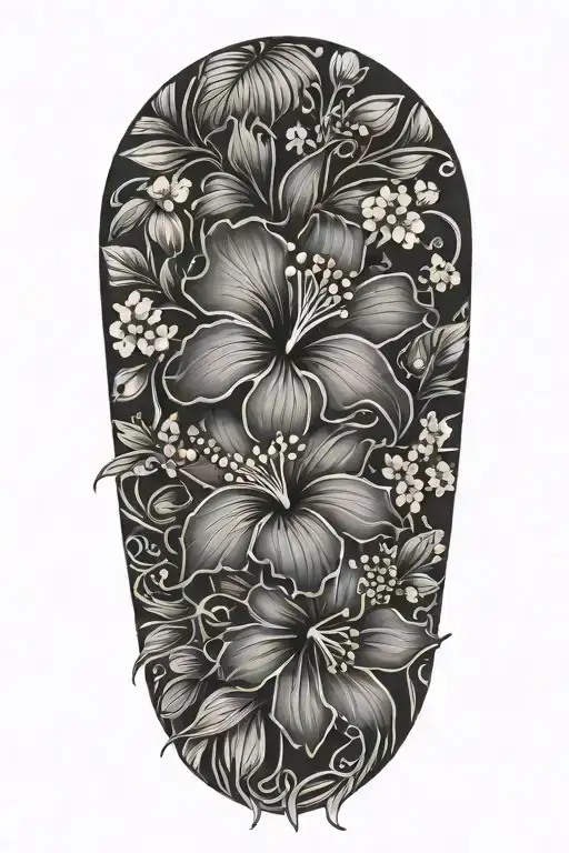 Wrist To Elbow Sleeve With Hibiscus Flowers And Cherry Blossoms