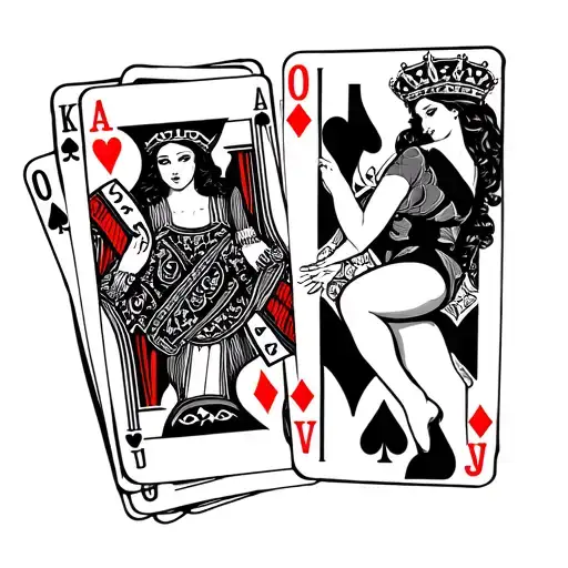 Tattoo Of Jack Queen King Playing Cards Fanned Out With Sexy Girl As Queen J And K Checking Her Out