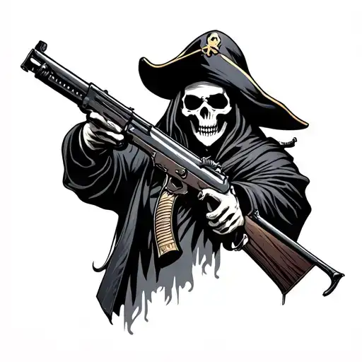Grim Reaper Holding Ak 47 Looking Like Pirate Hat