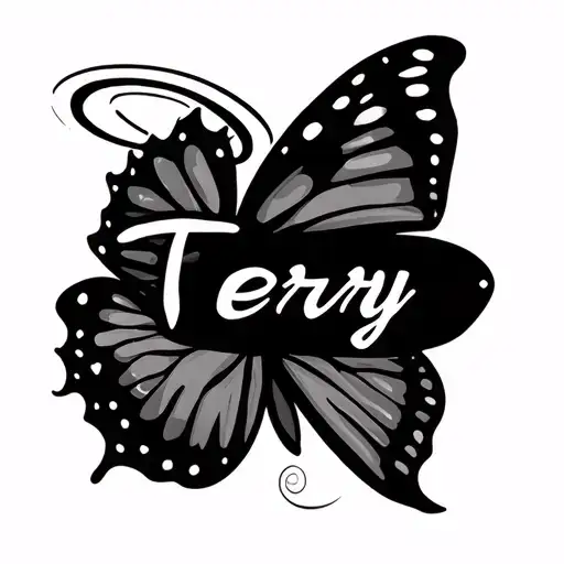 Butterfly With The Name Terry In The Middle With A Halo