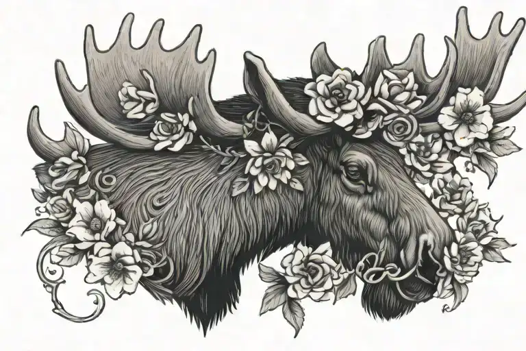 Moose Head With Flowers Intertwined