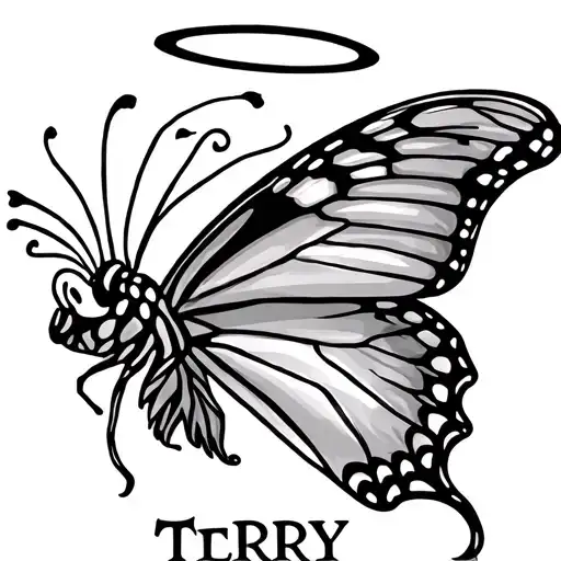 Butterfly With The Name Terry In The Middle With A Halo Above The Name