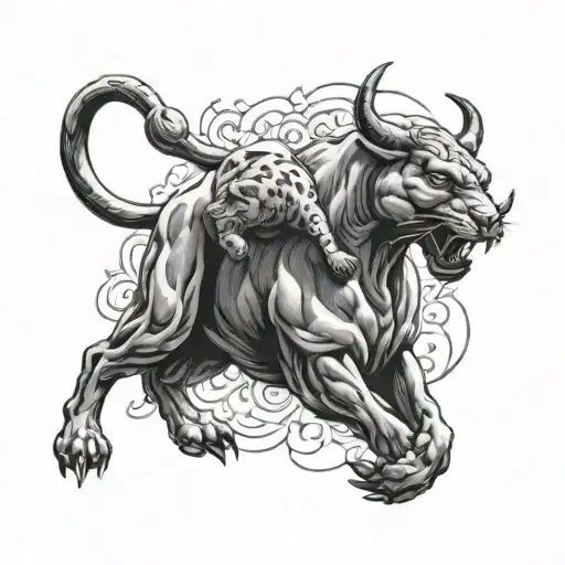 Bull And Puma Fighting