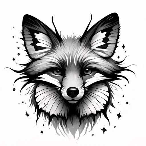 Ink Brush Fox Butterfly On Nose Simple
