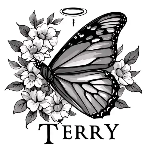 Butterfly With The Name Terry With A Halo Above The Name