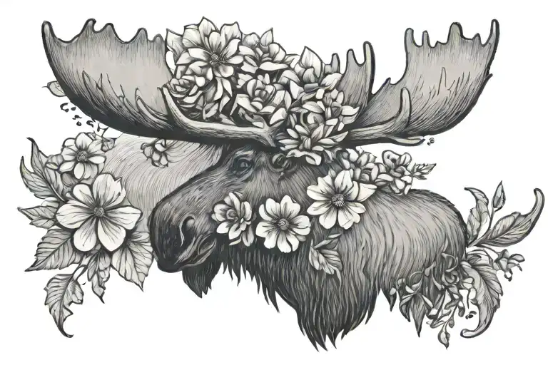Moose With Flowers On Antlers