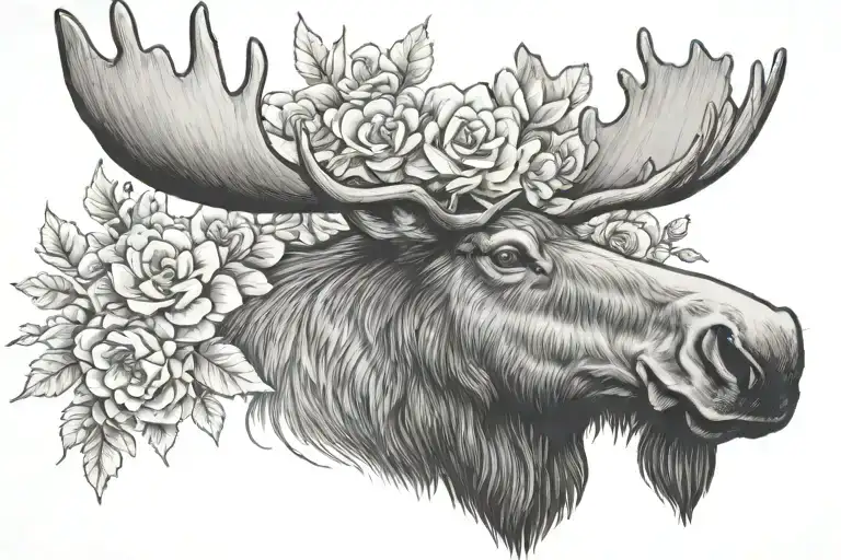 Moose With Flowers On Antlers