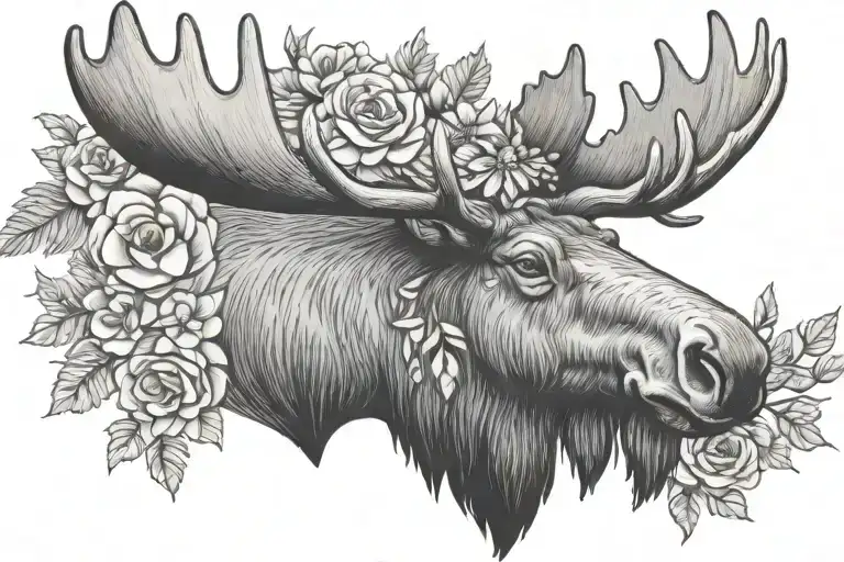 Moose With Flowers On Antlers