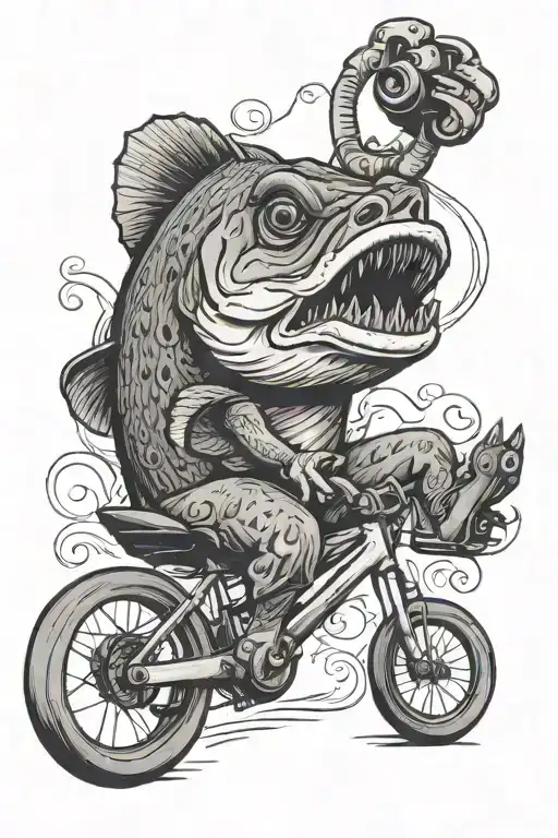 Large Mouth Bass Playing Guitar Riding Bicycle