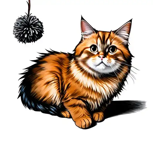 Orange Fluffy Cat With A Pompom Tail Feathers